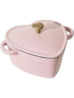 New Pink Heart Shaped 2-Quart Cast Iron Dutch Oven by Drew Barrymore